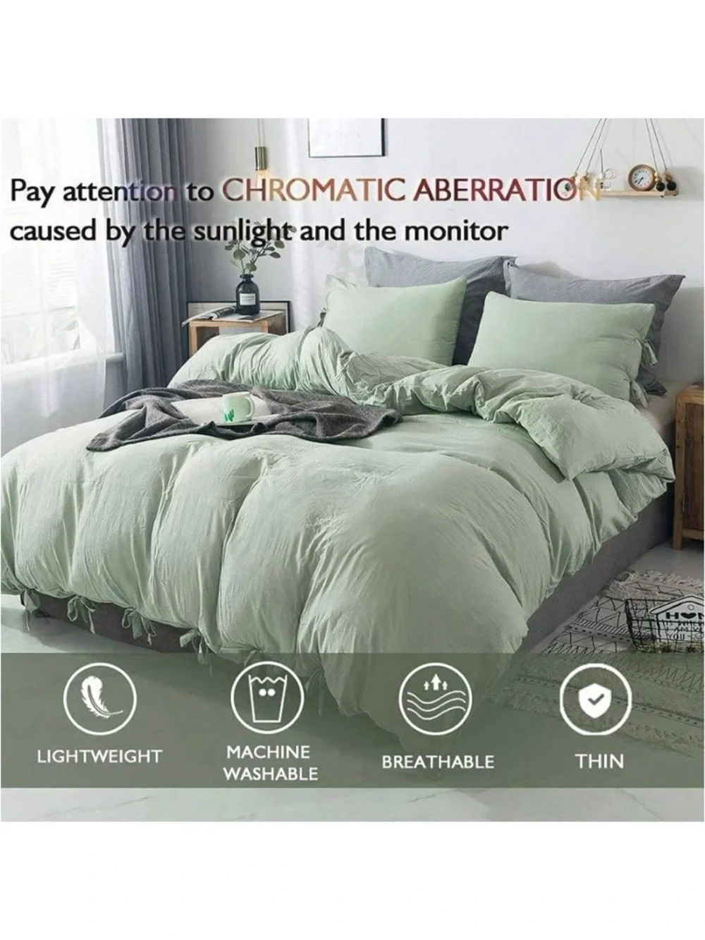 Sage Green Tied-Edge Duvet Cover Set 3 pieces 2 sham covers/ duvet Retails $60